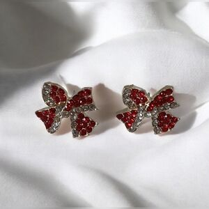 🌟3/$15 Red and Gold Rhinestone Bow Earrings